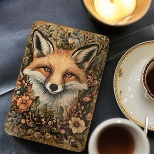 Fox Art Print Trivet Floral Design